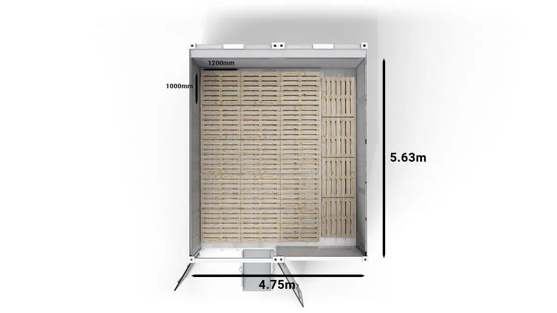 19 paletes (Arctic SuperStore de 20 pés com 2 compartimentos)