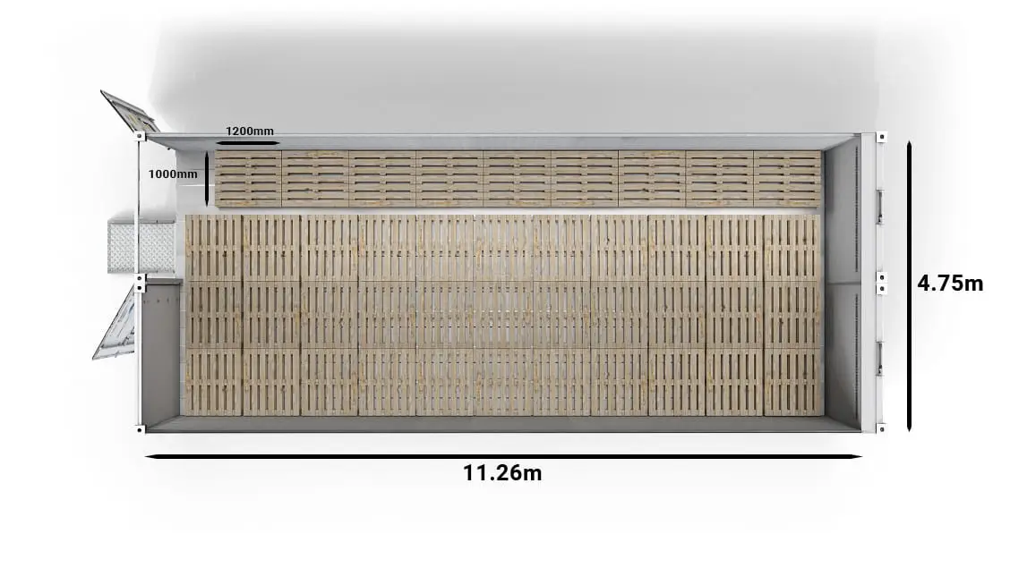 42 paletes (Arctic SuperStore de 40 pés com 2 compartimentos)
