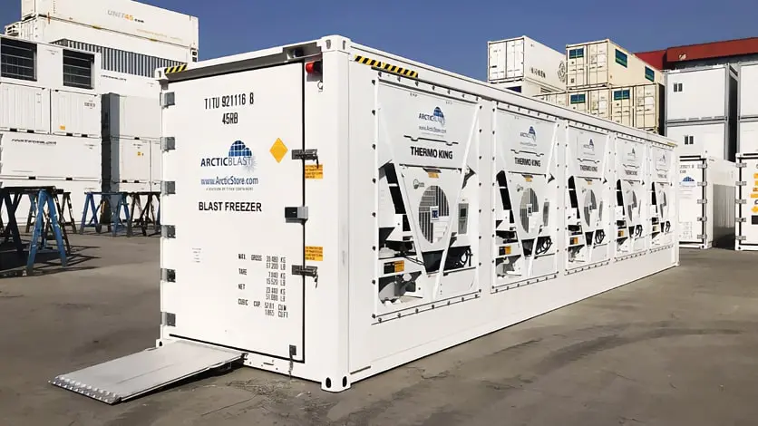Armazenamento a frio ArcticBlast - Contêineres refrigerados de 40 pés com resfriamento rápido para locação
