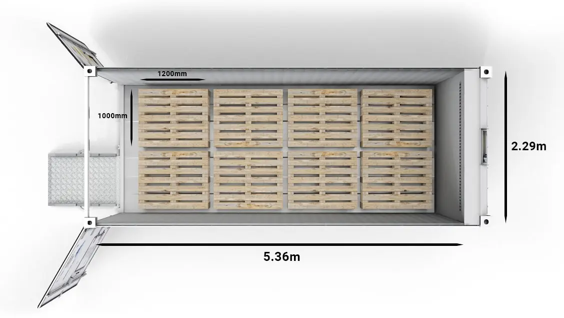 Paletes em ArcticStore de 20 pés