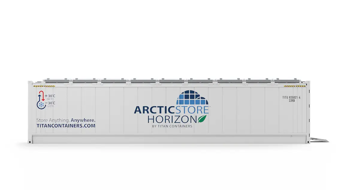 40ft ArcticStore Horizon Contêiner Refrigerado Sustentável Vista lateral