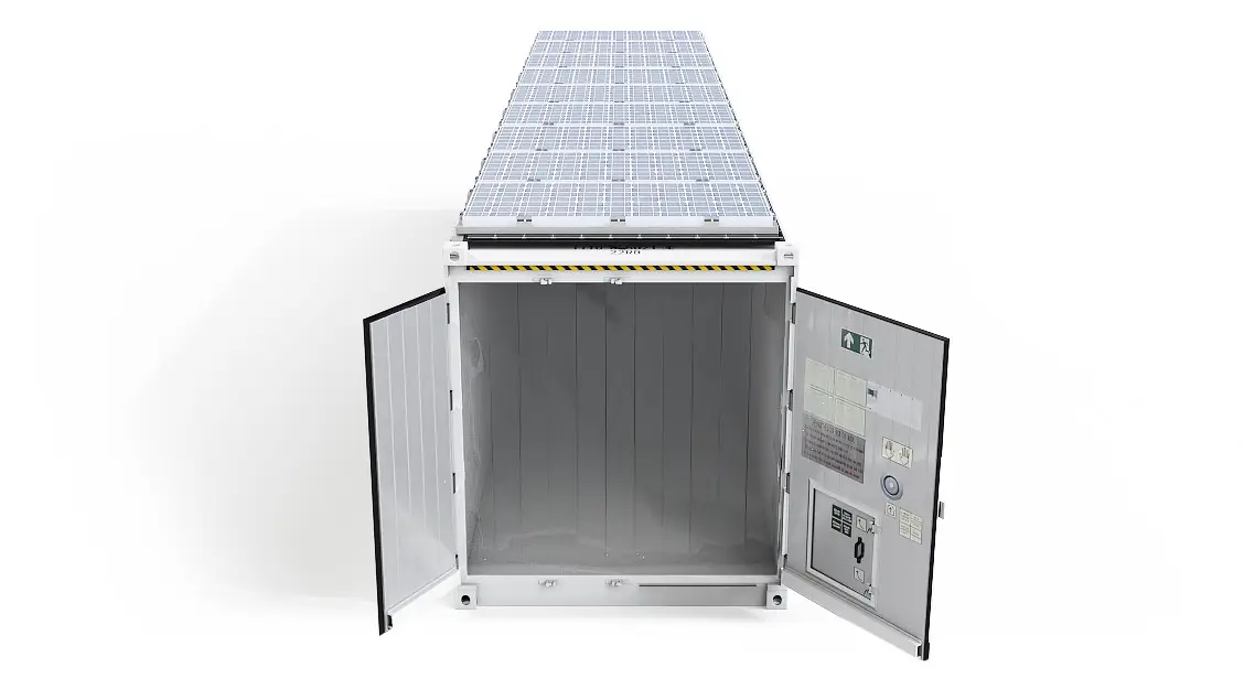 40ft ArcticStore Horizon com Painéis Solares Portas Abertas Vista frontal