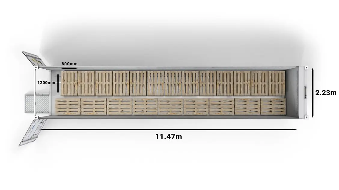 22 paletes Euro em um ArcticStore Horizon de 40 pés