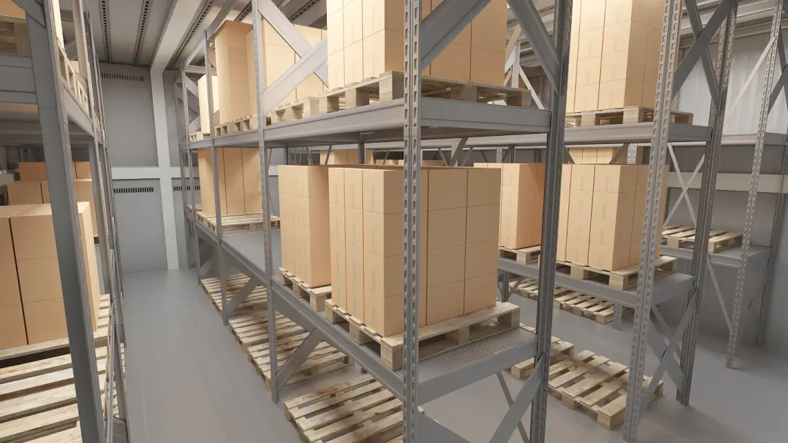 Vista interna do contêiner de armazenamento com temperatura controlada Arctic MegaStore, com paredes e piso isolados.